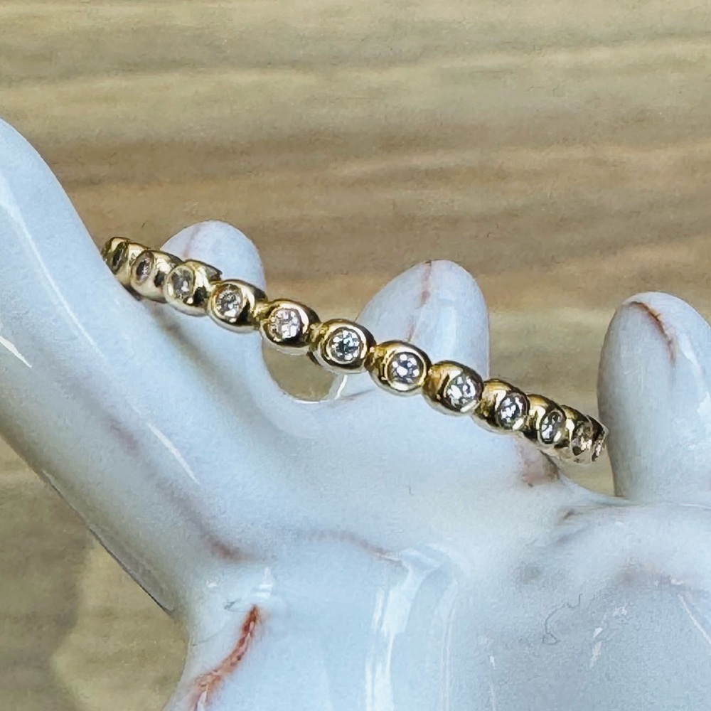 14KYG Beaded Diamond Eternity Ring Band - Picture 10 of 11